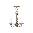Livex Lighting Williamsburgh 5009-01 3-Lights 180W Antique Brass Convertible Semi Flush Mount or Chandelier